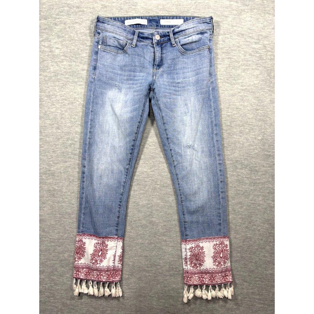 Pilcro & The Letterpress Hyphen Jeans Size 25 Paisley Fringe Trim